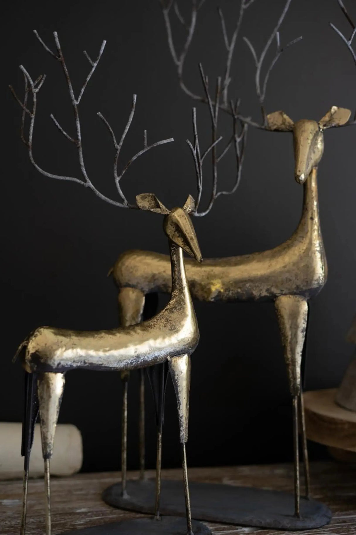 SET OF TWO ANTIQUE GOLD METAL CHRISTMAS DEER Kalalou