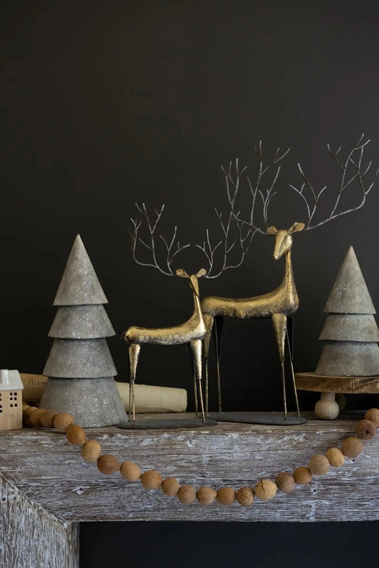SET OF TWO ANTIQUE GOLD METAL CHRISTMAS DEER Kalalou