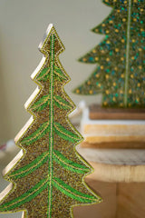 SET OF TWO BEADED WOOD CHRISTMAS TREES Kalalou