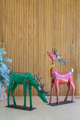 SET OF TWO RECYCLED METAL DEER - ONE EACH COLOR Kalalou