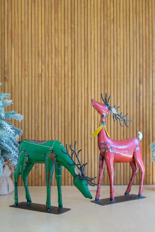 SET OF TWO RECYCLED METAL DEER - ONE EACH COLOR Kalalou