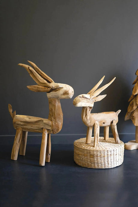 SET OF TWO RUSTIC TEAK REINDEER Kalalou