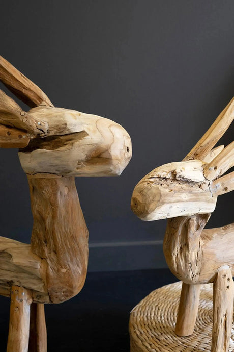 SET OF TWO RUSTIC TEAK REINDEER Kalalou