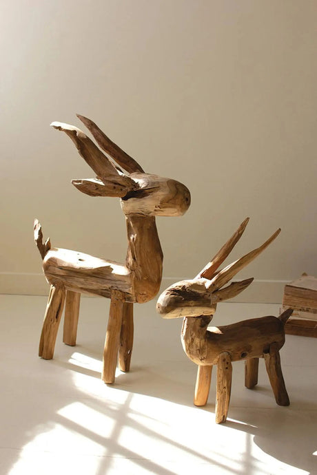 SET OF TWO RUSTIC TEAK REINDEER Kalalou