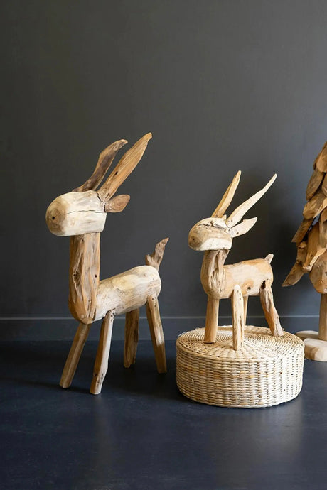 SET OF TWO RUSTIC TEAK REINDEER Kalalou