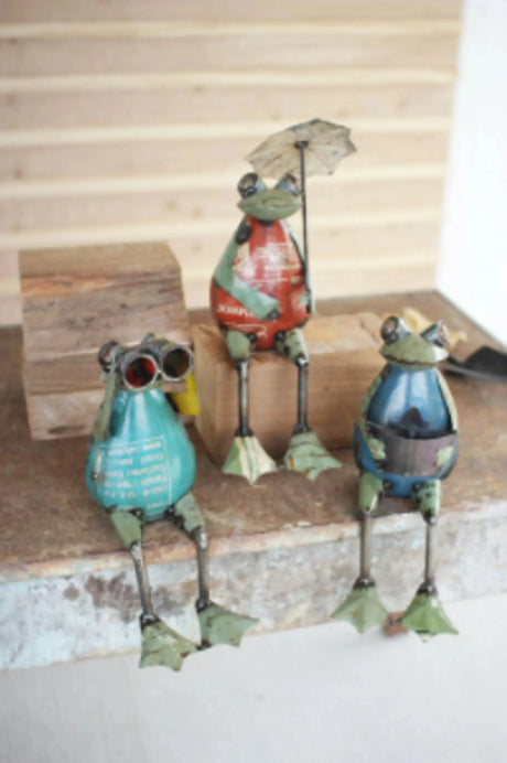 Set Of Three Recycled Iron Frogs Kalalou