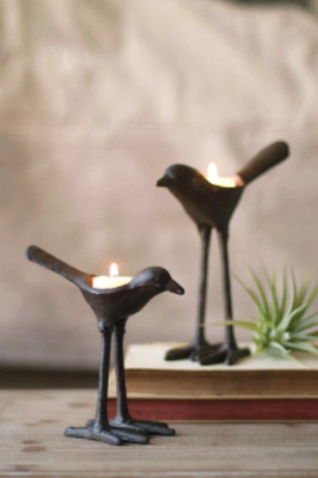 Set Of Two Cast Iron Bird Tea Light Holders Kalalou