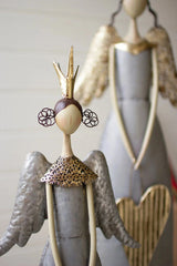 Set Of Two Gold & Grey Christmas Angels Holding Heart & Star Kalalou