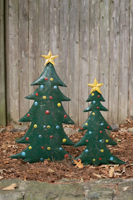 Set Of Two Hand-Hammered Metal Christmas Tree Yard Stakes Kalalou