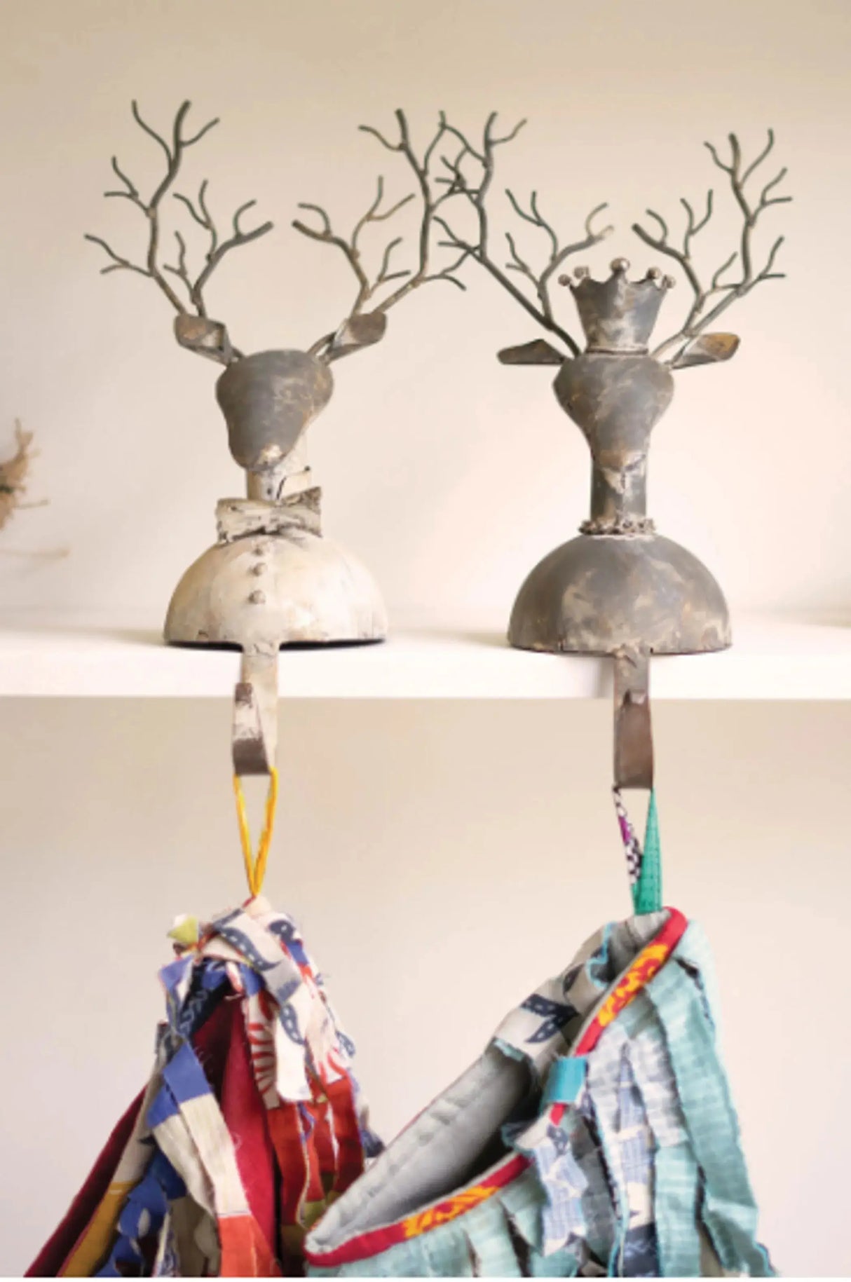 Set Of Two Metal Deer Stocking Holders Kalalou