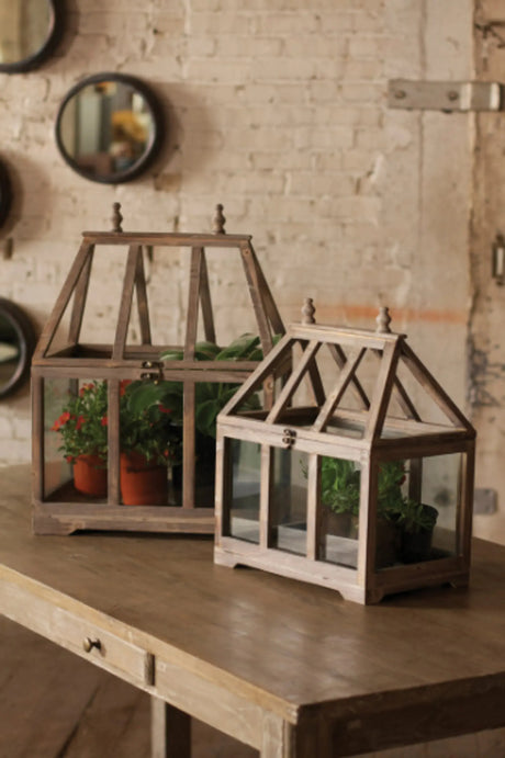 Set Of Two Wood And Glass Terrariums Kalalou