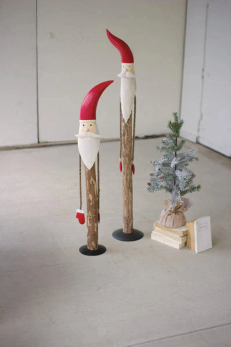 Set Of Two Wood And Painted Metal Santas Kalalou