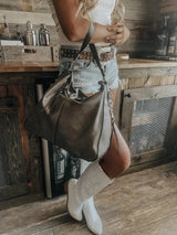 Soft Gray Leather Hobo Tote Cozy Pines