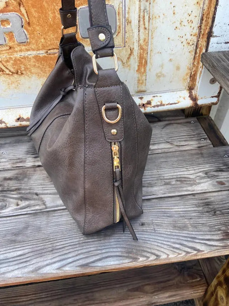 Soft Gray Leather Hobo Tote Cozy Pines