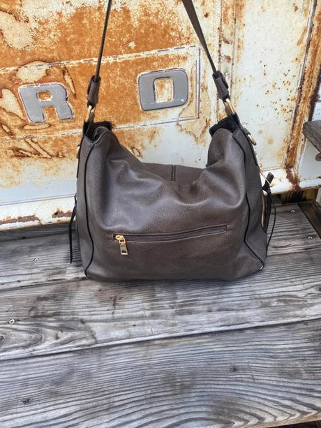 Soft Gray Leather Hobo Tote Cozy Pines