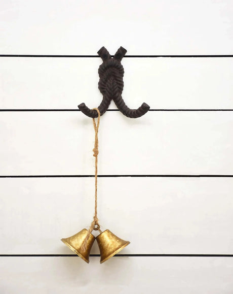 Vintage Cast Iron Rope Wall Hooks- Decorative Wall Hanging Hooks for Coat Towel Keys- Antique Brass Finish- Set of 3 Paris Loft Inc