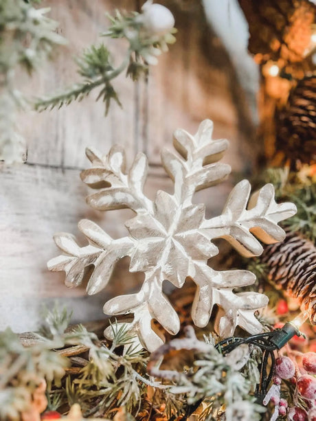 Whitewashed Wooden Snowflake 6x6in Wholesale Home Decor