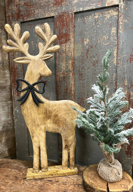 Wooden Reindeer with an Aluminum Bowtie  25x13in Wholesale Home Decor